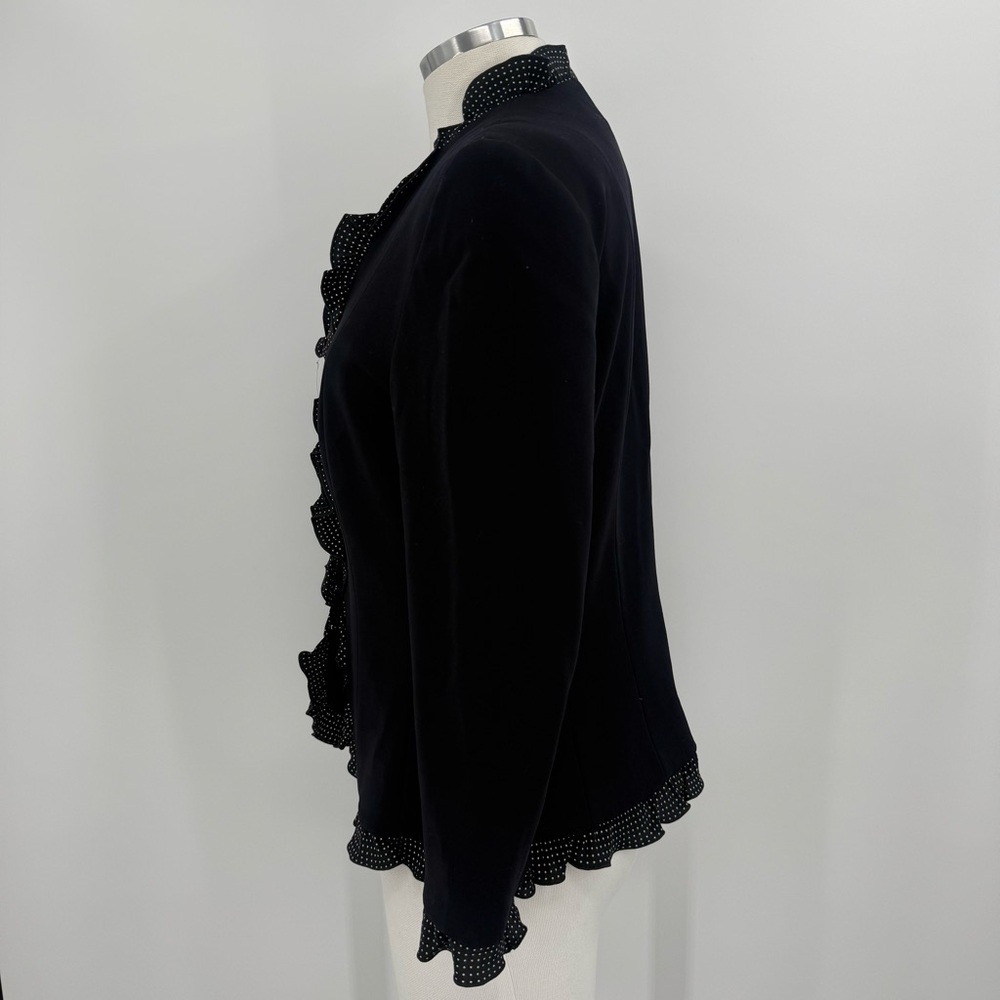 Escada Navy Blue Wool Blazer with Polka Dot Ruffle Trim Size 38 / US Small - Picture 3 of 8